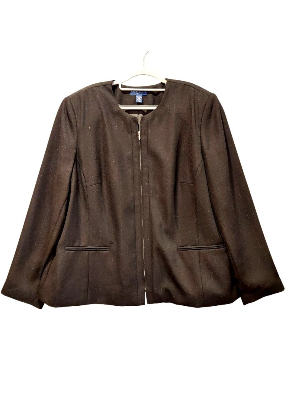 Karen Scott jacket Womens 22W Black Blazer Glitzy threads zip formal career